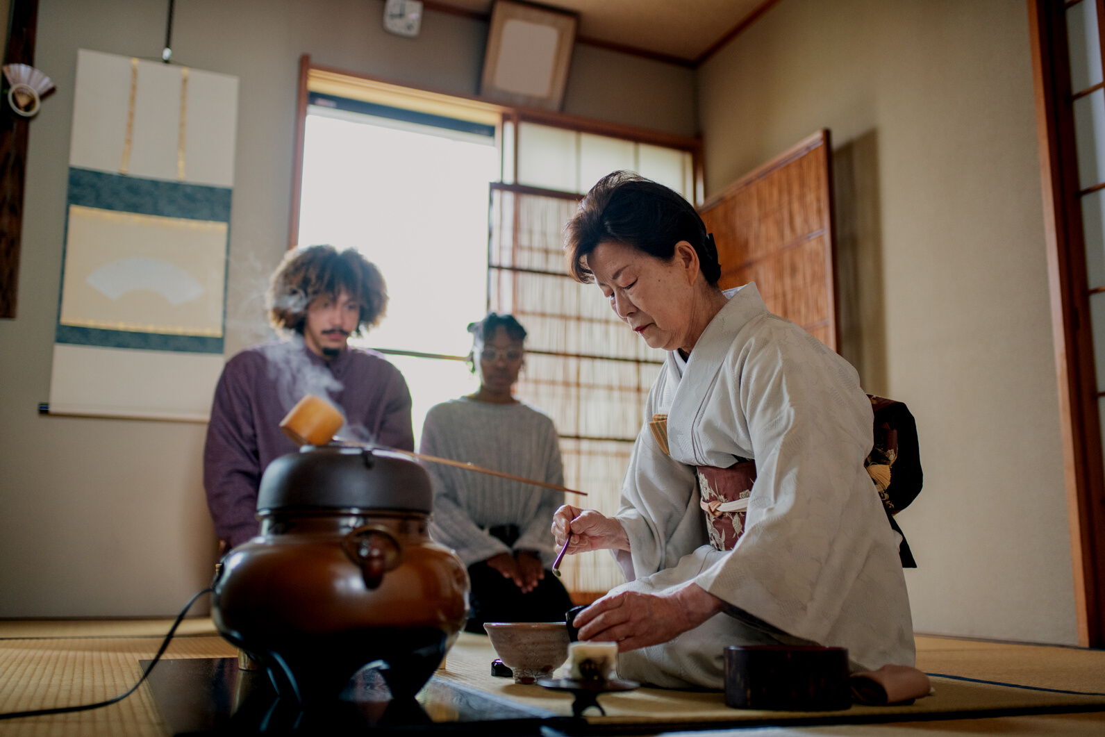 Japanese tea master performing a traditional Japanese tea ceremony